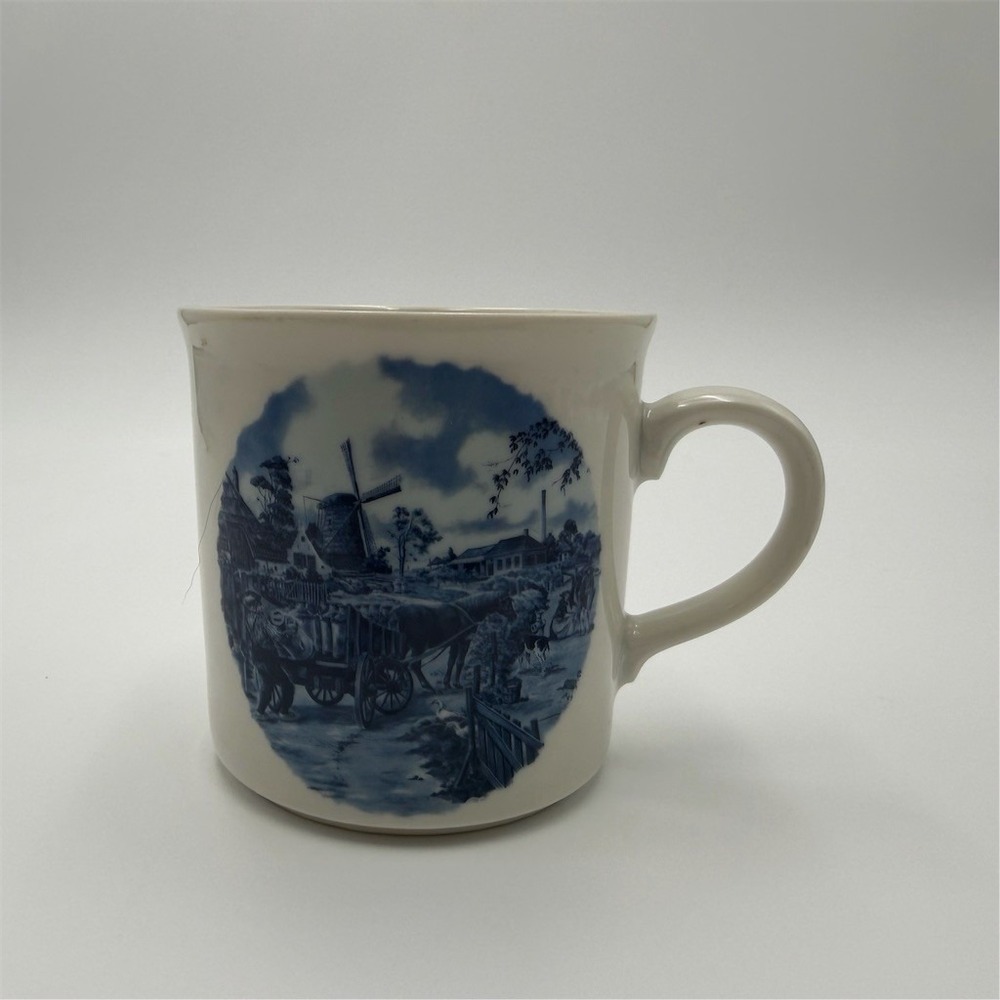Claytan Delft Blue Windmill Scenic Coffee Mug‎ Cup Blue & White 4 in